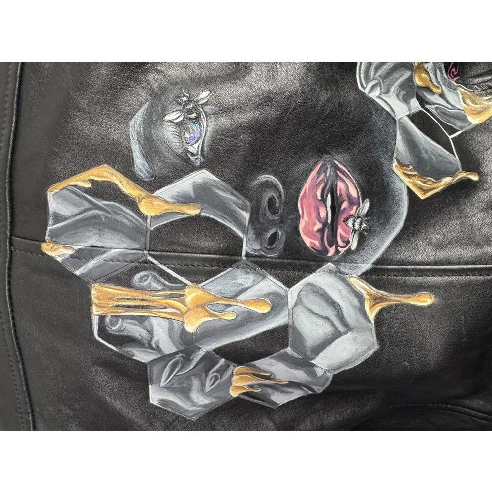 Custom Painted Leather Jacket Honeycomb Bee Surrealism Art | XL | Ti_the_Artiste